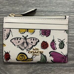 NWT COACH Mini Skinny Id Case In Signature Canvas Chalk and Multi Key Chain